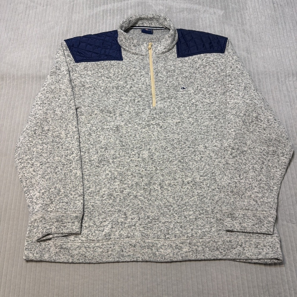 VINEYARD VINES MEN'S HARBOR FLEECE 1/4 Zip Whale 2XL Pullover Gray